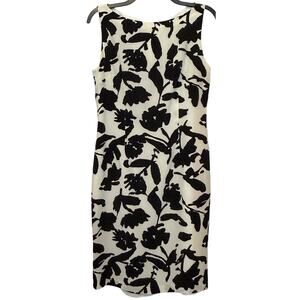 Maggy London Silk Dress Sleeveless Black White Floral Size 10